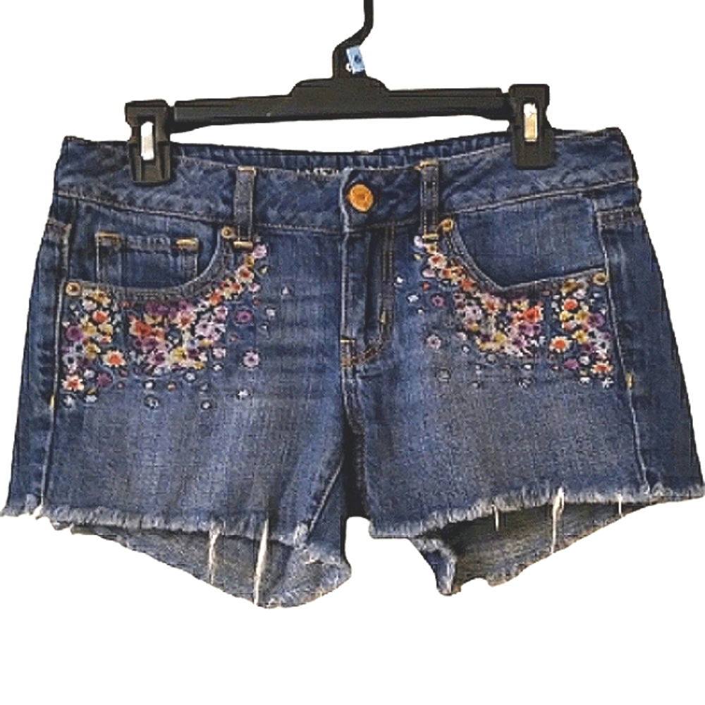American Eagle Embroidered Floral Denim Shorts, 4